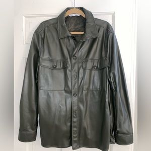 Zara Mens Olive Green Faux Leather Shacket Size Large.